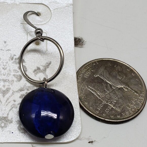 Polished Silver tone Hoop Blue Beaded Dangle Drop Earrings - Picture 3 of 4